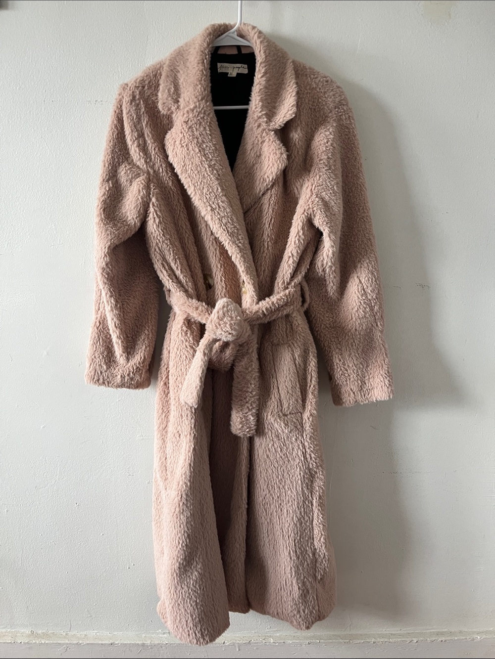 Free People Long Belted Teddy Coat - Blush Pink
